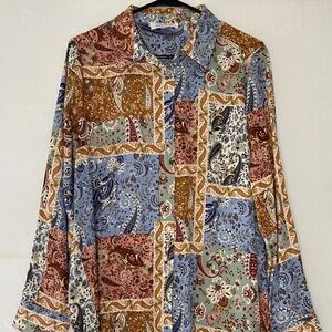 Rose and Olive Multicolor Long Sleeve Button Up Blouse Size Large